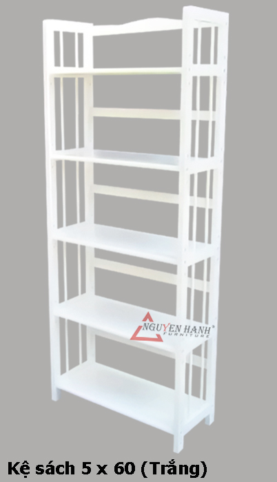 Name product: 5 storey Adjustable Bookshelf 60 (white) - Dimensions: 63 x 28 x 157 (H) - Description: Wood natural rubber